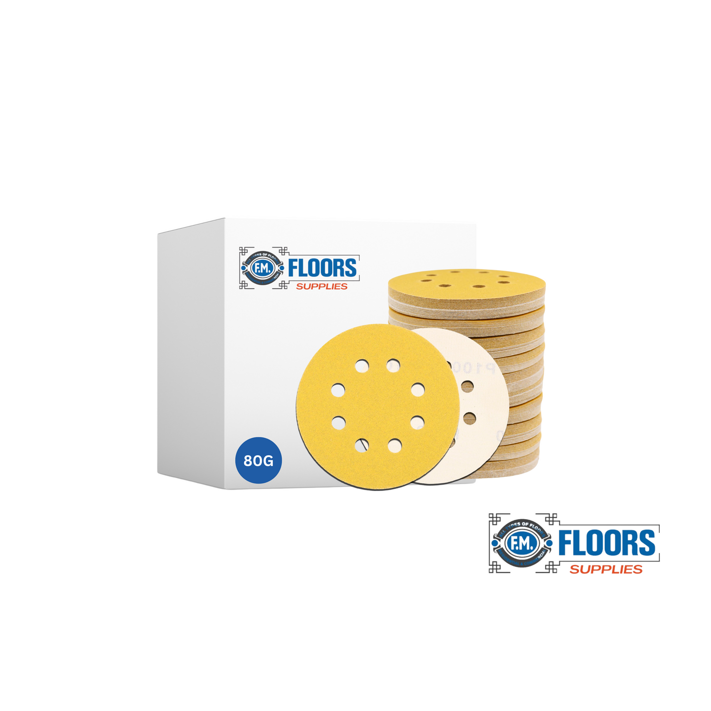 F.M. Floors Supplies Sanding Disc Set Gold 5-Inch 8-Hole Hook and Loop Sanding Discs, for Random Orbital Sander