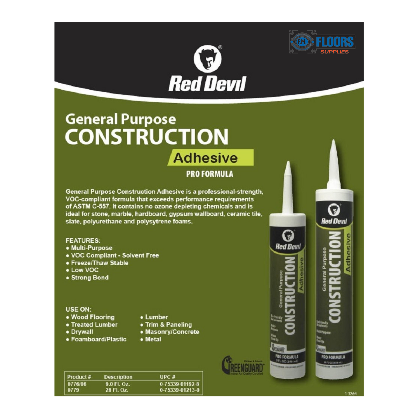 Construction Adhesive 9.0 FL. Oz. General Purpose - Cartridge White-Solvent Free